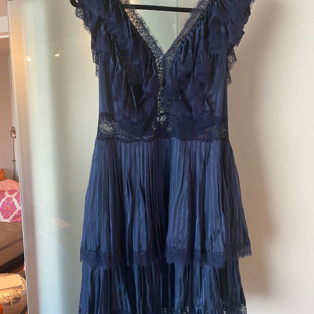 (Nwt) Alice + Olivia Size 12 Mini Dress Stripe/Sappire